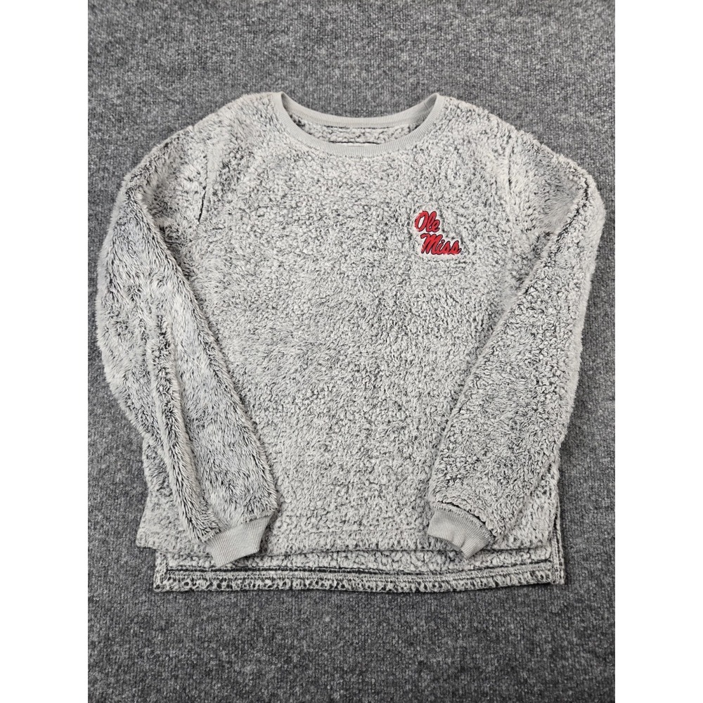 Ole Miss Rebels Boxercraft Fuzzy Sherpa Pullover Sweatshirt Gray XS #1103